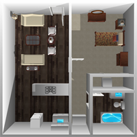 This image is the visual 3D representation of Floorplan A in Central Park East Apartments.